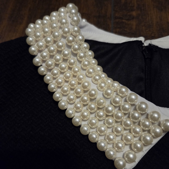 Pearl Collar Black Flared Dress Size 12 - Picture 5 of 8